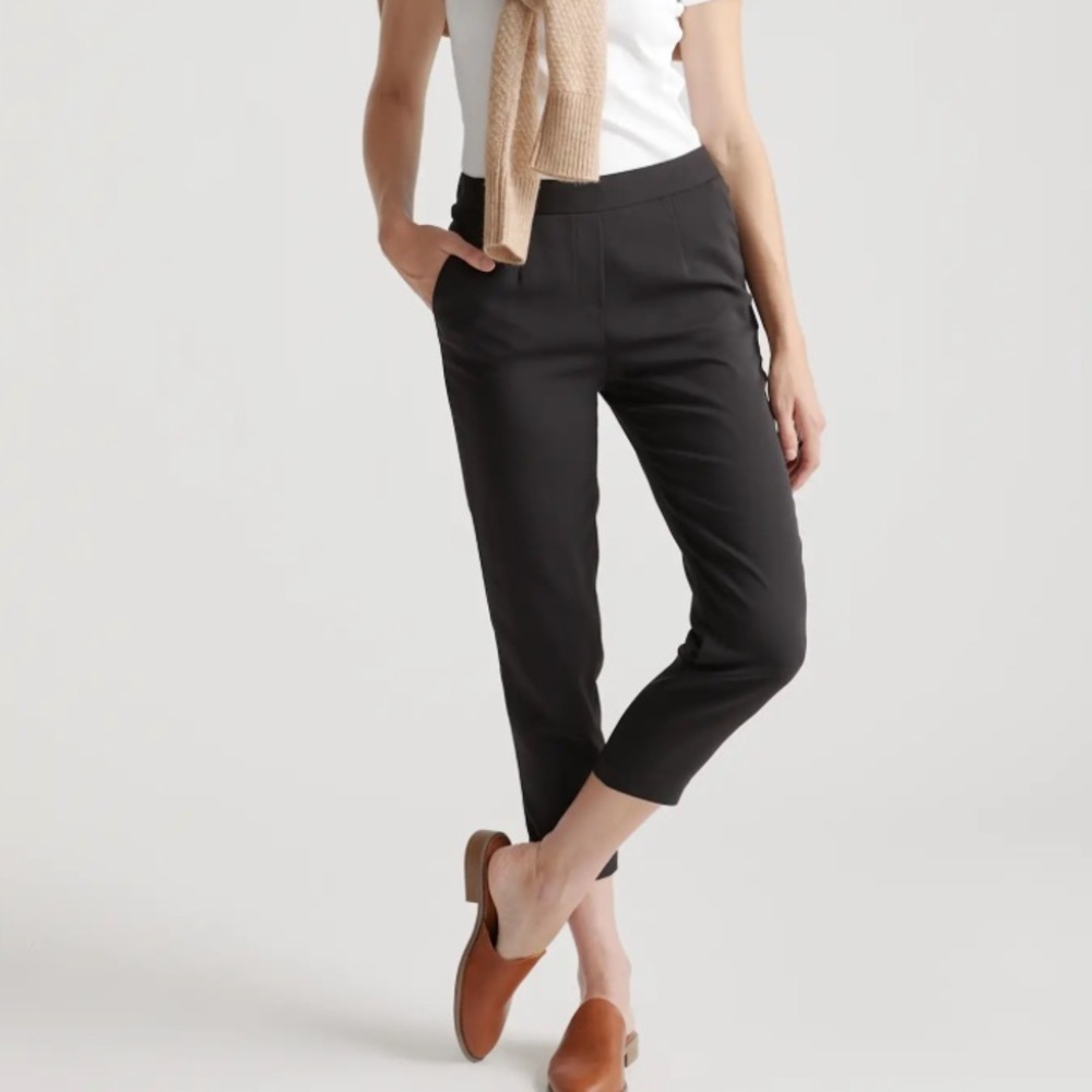 ❤️ Quince Black Stretch Crepe Ankle Pants Pleated Office Work Slacks Large